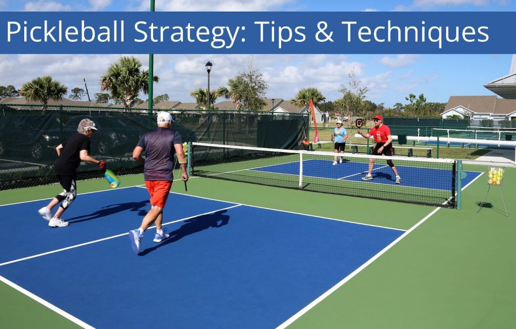 Pickleball Strategy: Tips & Techniques to Win - 4 players are playing pickleball in a doubles match 1024x653