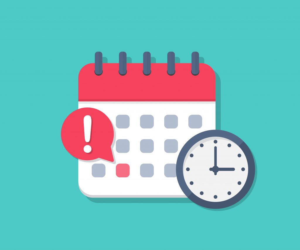 Pickleball Tournaments - Calendar deadline with a clock in a flat design 1024x853