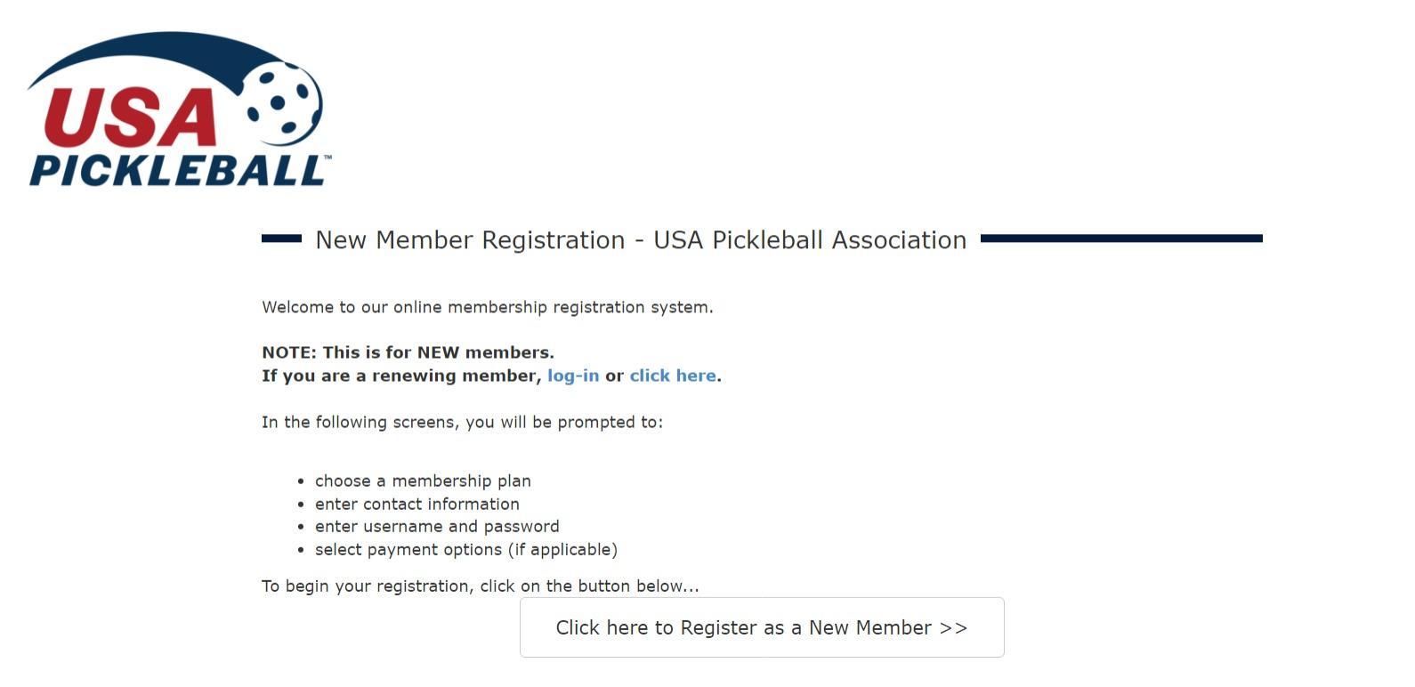 Pickleball Tournaments - a screenshot of membership form of USA Pickleball